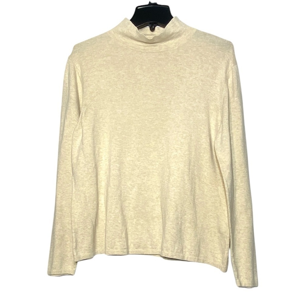 Talbots Top Women's XL Cotton Mock Neck Knit Beige Long Sleeve Stretch Casual